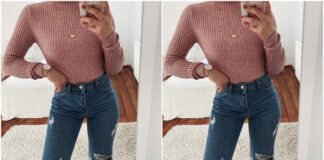 stylizacja z różowym sweterkiem