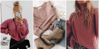 stylówki z różowym swetrem