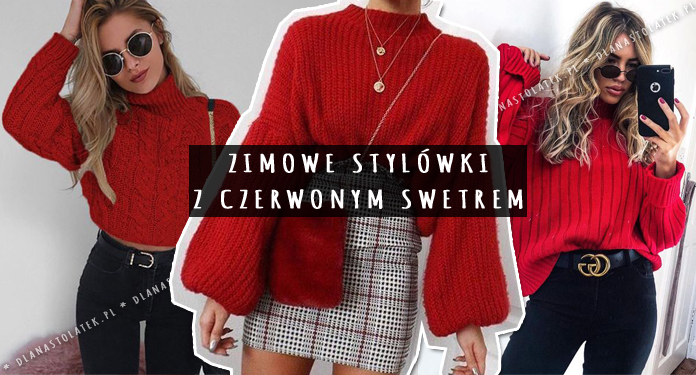 stylizacje z czerwonym swetrem